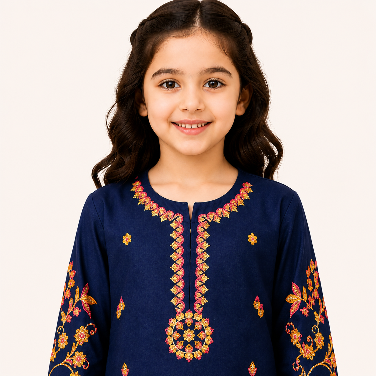 TinySoul Navy Blue Embroidered Girls 2 Piece Suit | Premium Kids Wear Pakistan