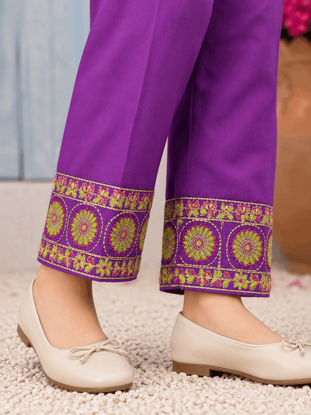 Girls Vibrant Embroidered Matching Suit Set