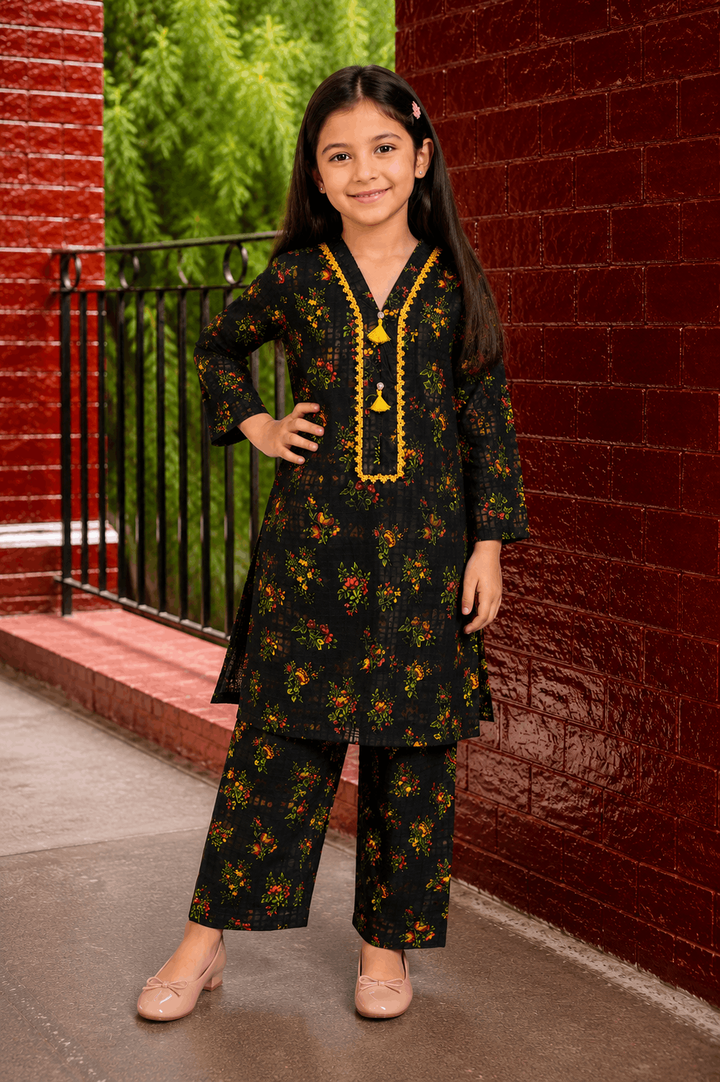 Midnight Bloom Girls Printed Co-Ord Set