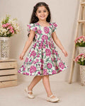 Floral Print Girls Dress – Ruffle Sleeve Fit & Flare Frock
