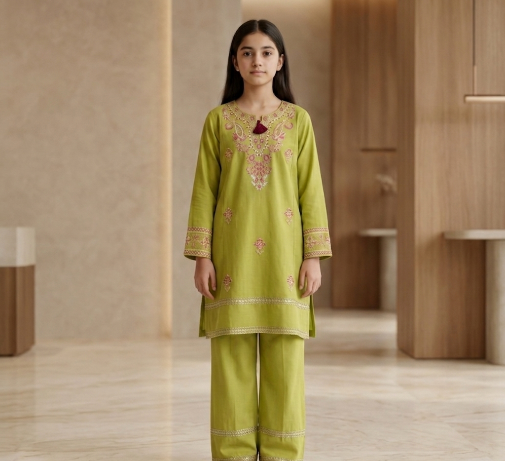 Girls Embroidered Eastern Wear 2 Piece Suit