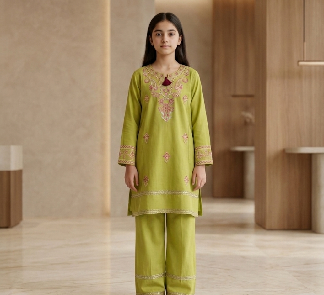 Girls Embroidered Eastern Wear 2 Piece Suit