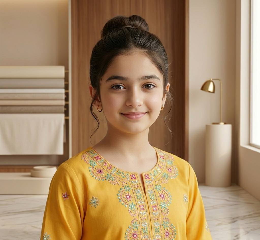 Girls Embroidered Mustard Co-Ord Set – Elegant Kids Eastern Wear