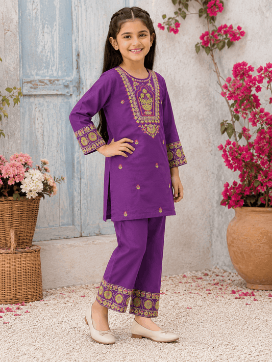 Girls Vibrant Embroidered Matching Suit Set.
