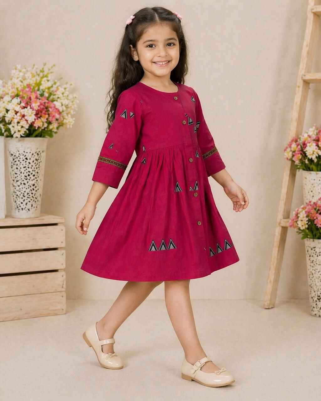Printed Button-Down Girls Dress – Frock
