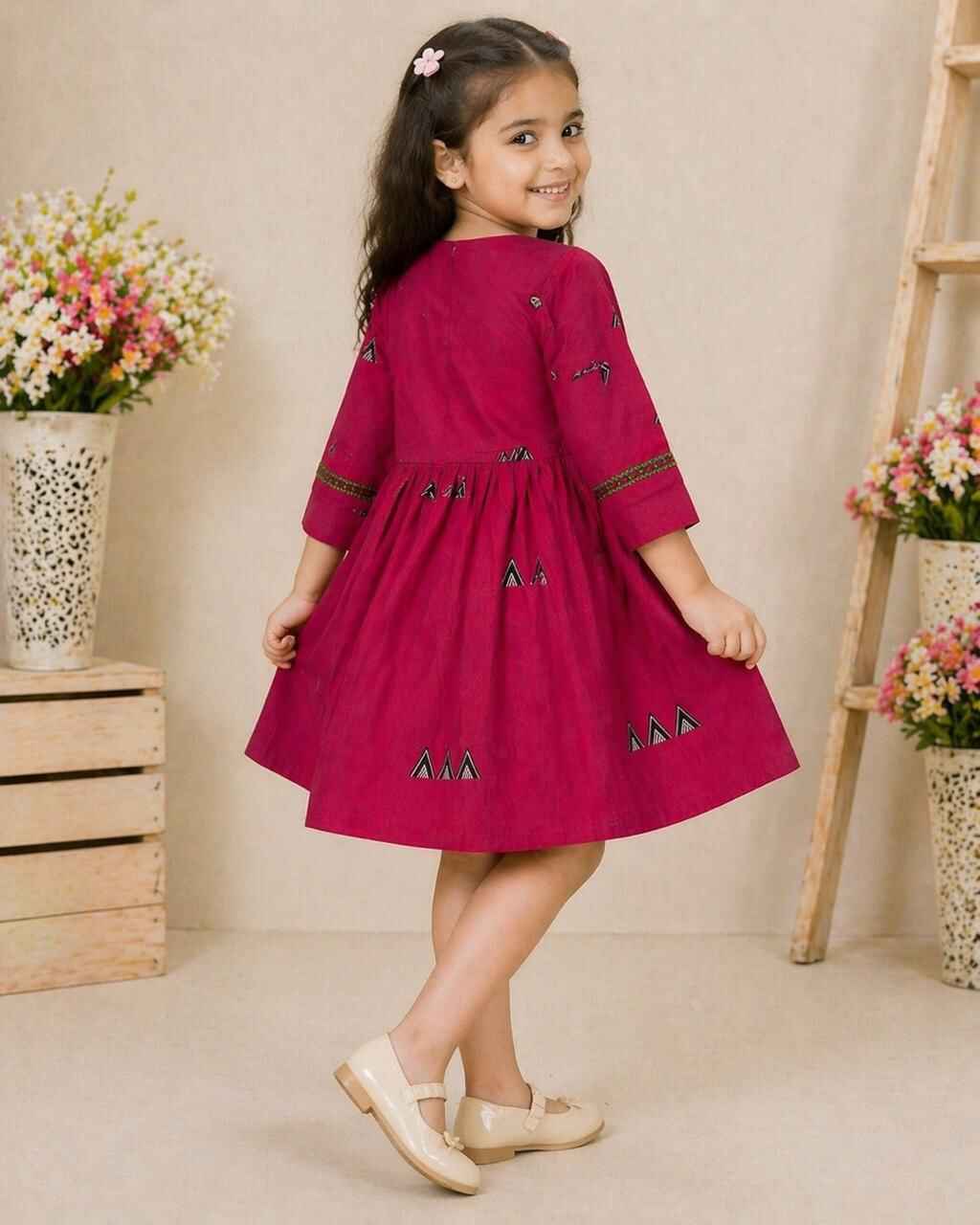 Printed Button-Down Girls Dress – Frock
