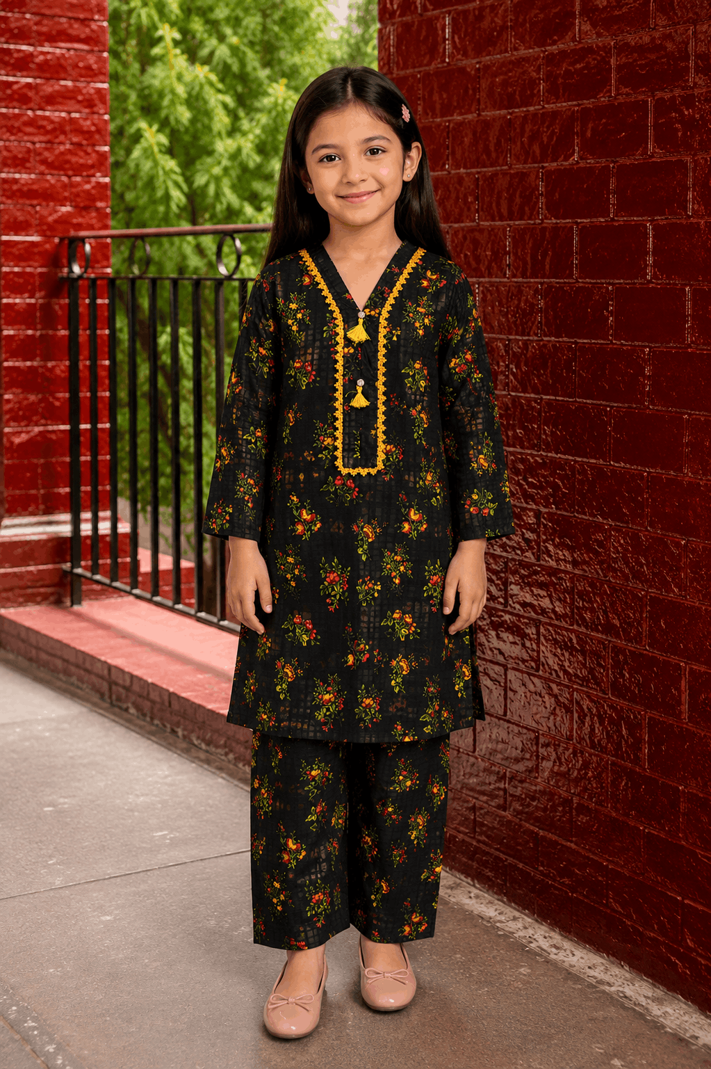 Midnight Bloom Girls Printed Co-Ord Set