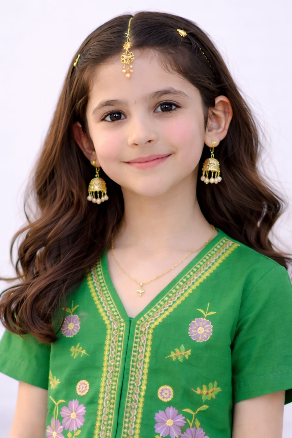 Elegant Green Embroidered Kids Cotton Two-Piece Outfit Article # Ts707