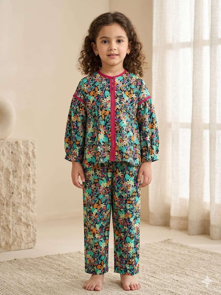 Colorful Floral Printed Kids Soft Cotton Two-Piece Outfit Article No Ts 716
