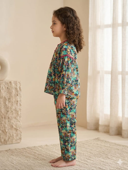 Colorful Floral Printed Kids Soft Cotton Two-Piece Outfit Article No Ts 716