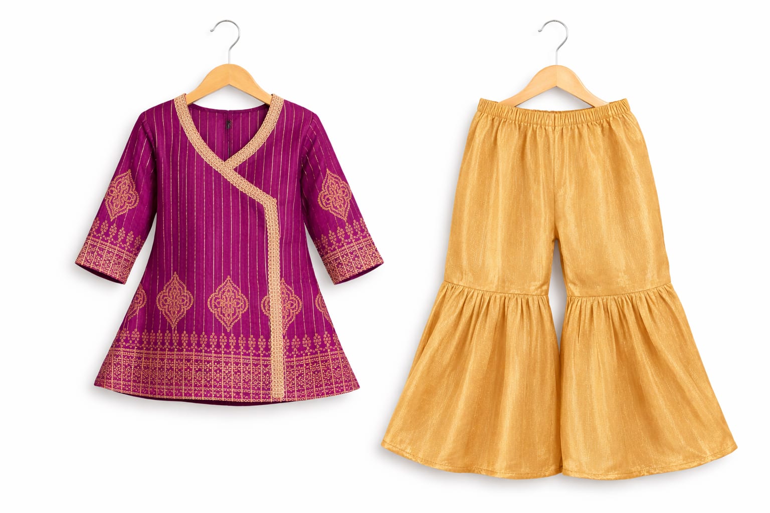 Elegant Purple & Gold Kids Banarasi Two-Piece Festive Outfit