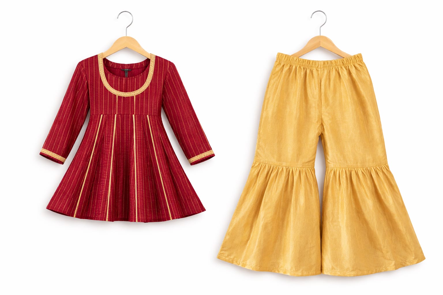 Elegant Maroon & Gold Girls Ethnic Kurta Set with Gharara Pants