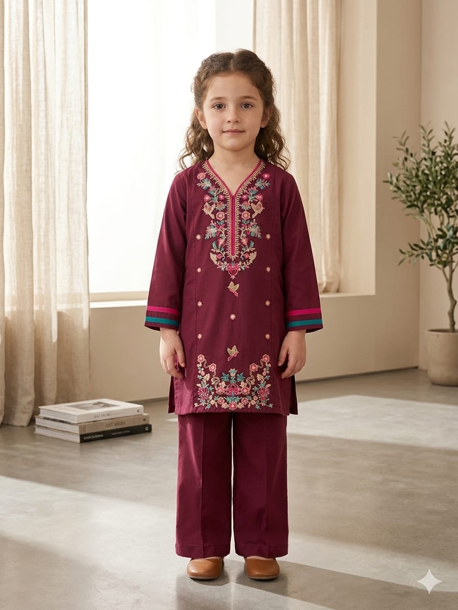 Elegant Embroidered Kids Two-Piece Traditional Outfit