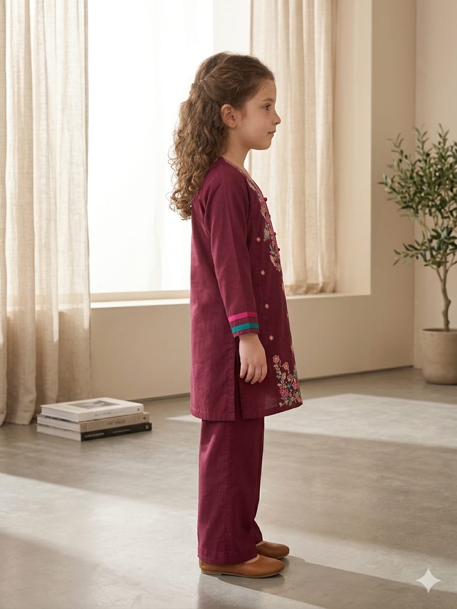 Elegant Embroidered Kids Two-Piece Traditional Outfit