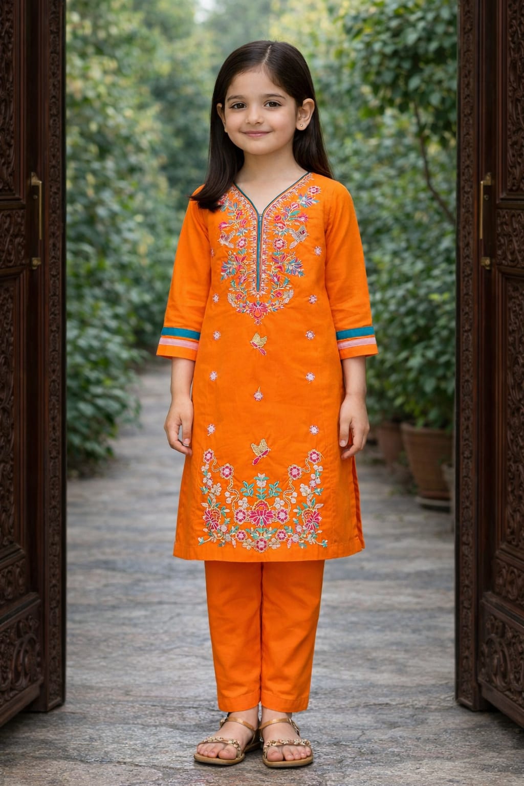 Elegant Embroidered Kids Two-Piece Traditional Outfit