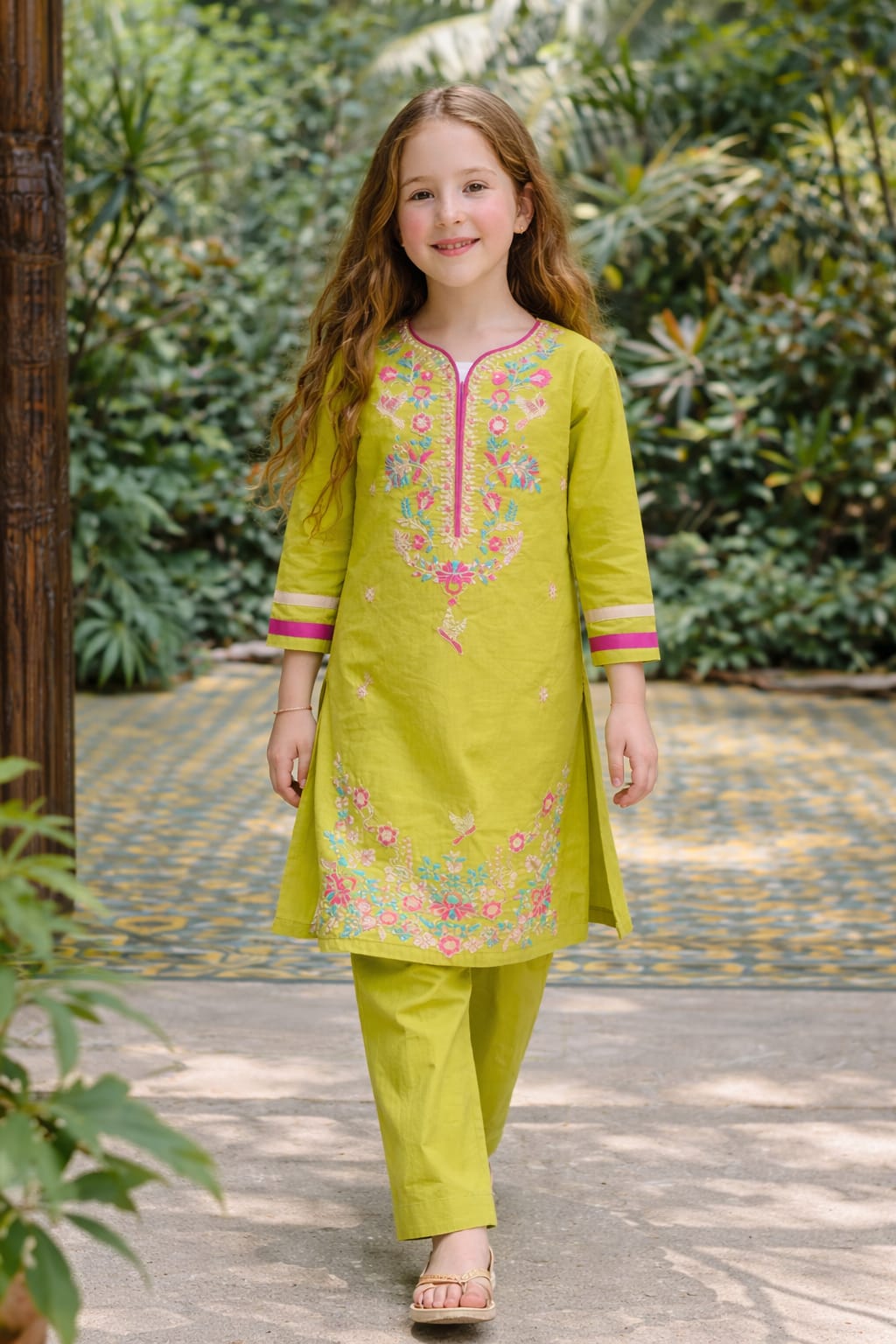 Elegant Embroidered Kids Two-Piece Traditional Outfit