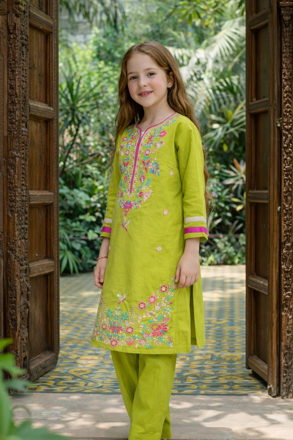 Elegant Embroidered Kids Two-Piece Traditional Outfit