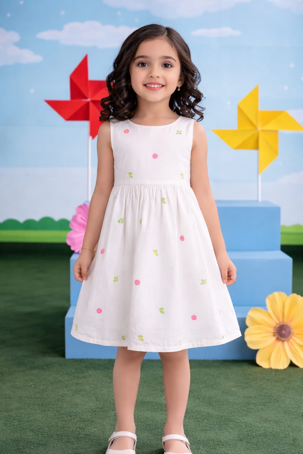 Cute Floral Embroidered Kids Soft Cotton Frock