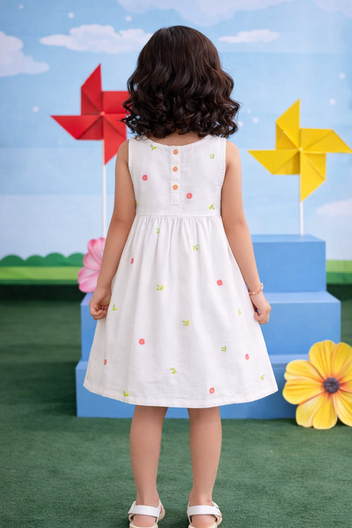 Cute Floral Embroidered Kids Soft Cotton Frock