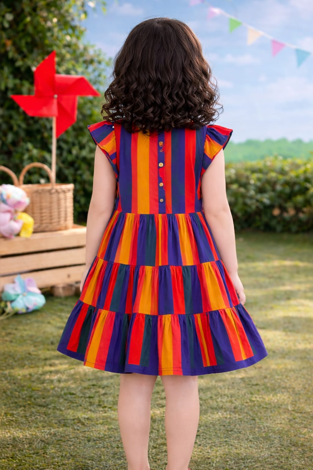 Colorful Striped Kids Soft Cotton Party Dress