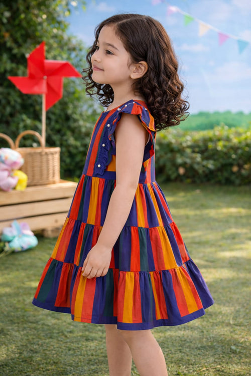 Colorful Striped Kids Soft Cotton Party Dress