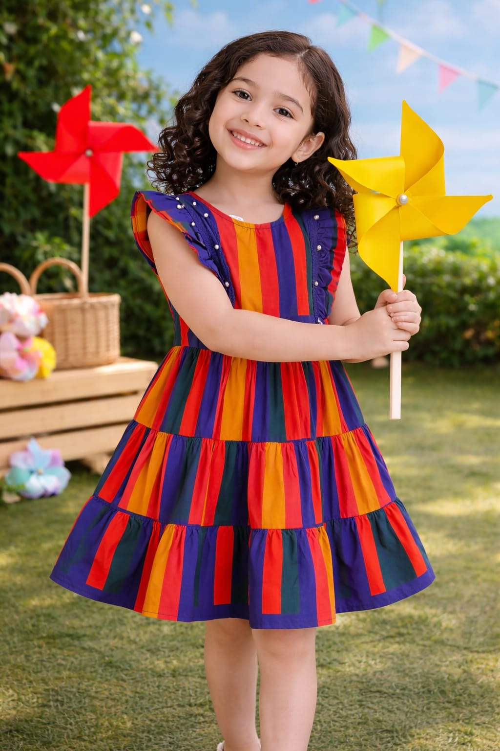 Colorful Striped Kids Soft Cotton Party Dress