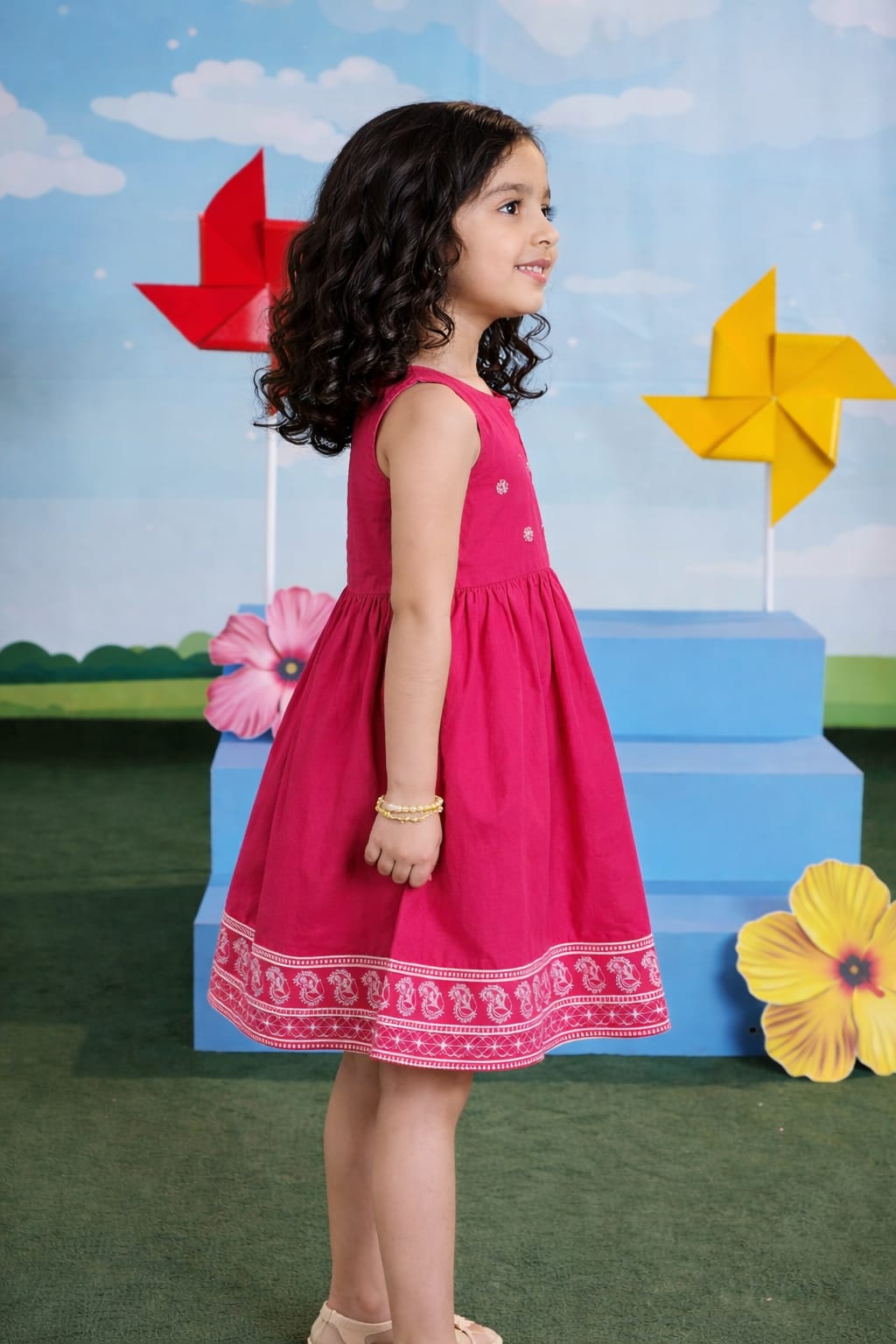 Elegant Floral Embroidered Kids Sleeveless Dress