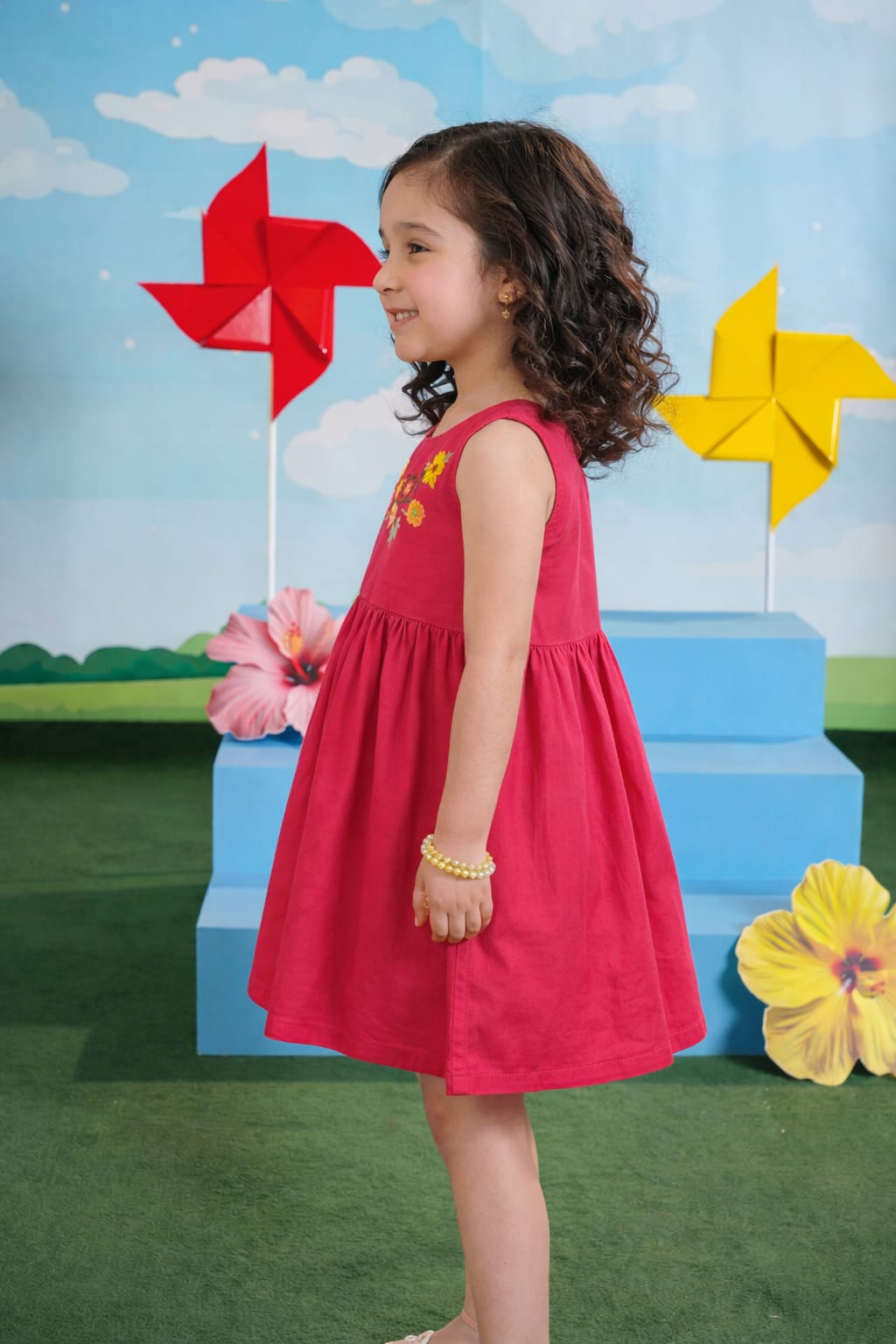 Elegant Floral Embroidered Kids Sleeveless Dress