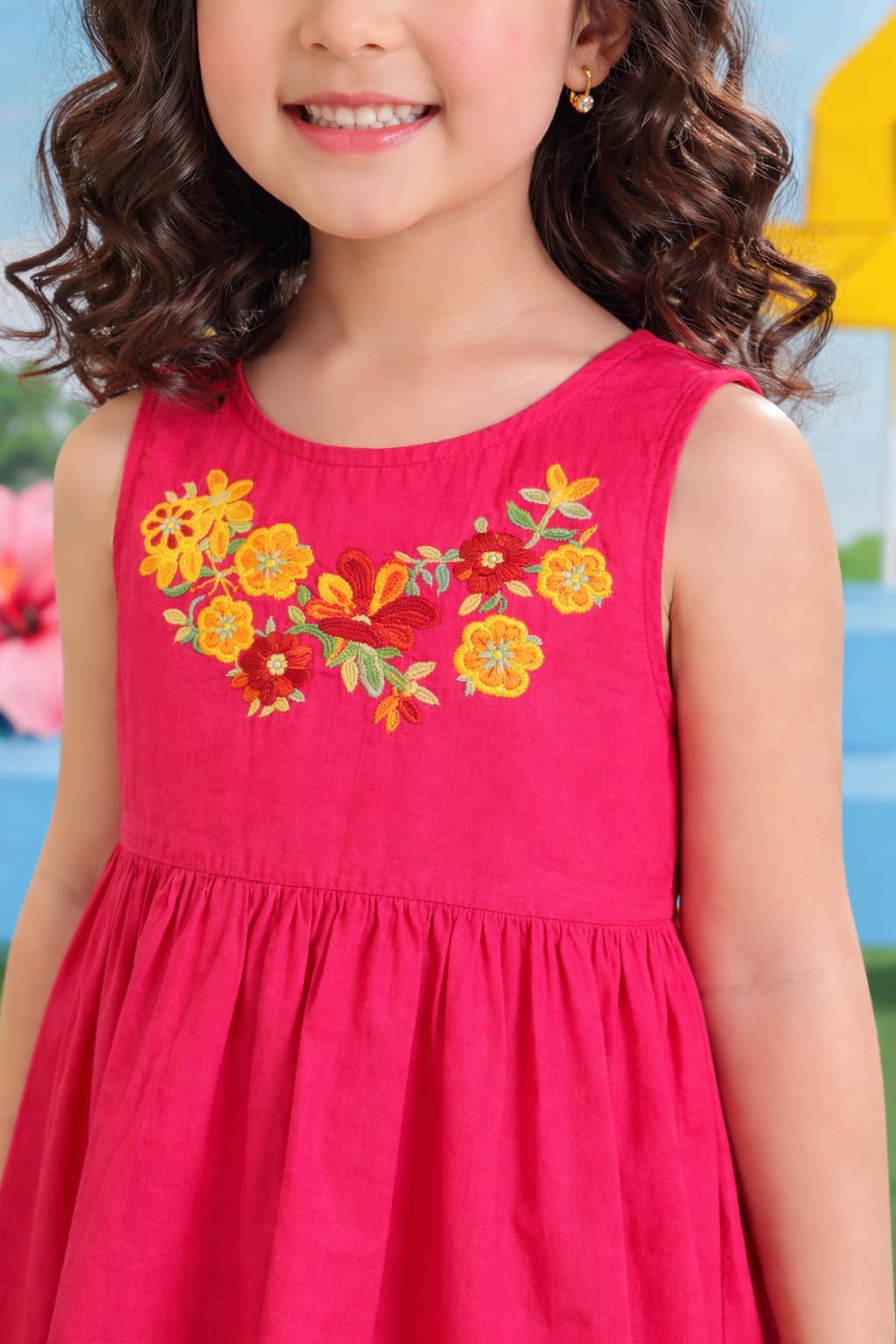 Elegant Floral Embroidered Kids Sleeveless Dress