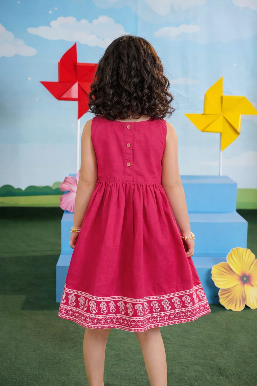 Elegant Floral Embroidered Kids Sleeveless Dress