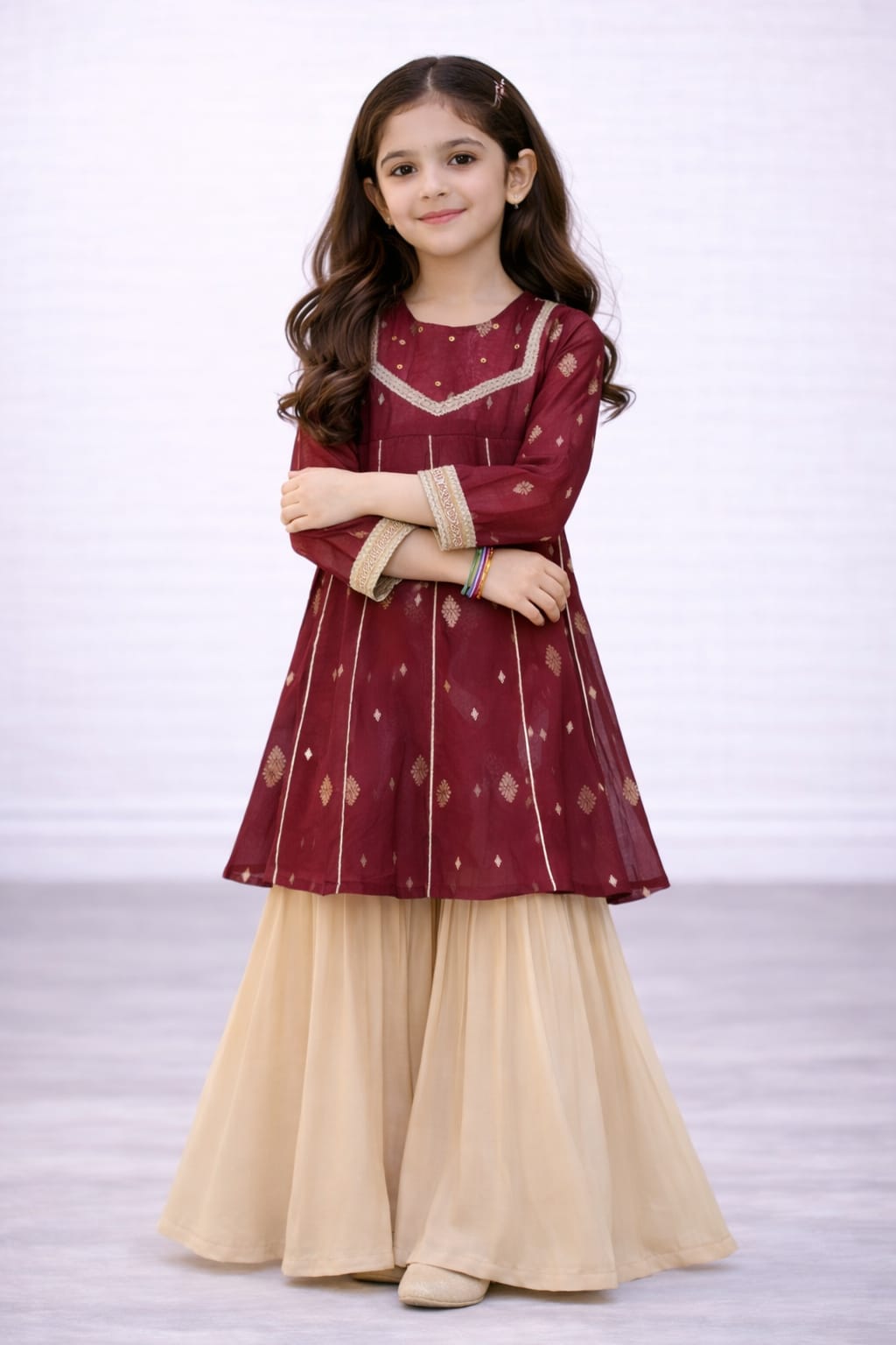 Girls Elegant Embroidered Banarsi Kurta Set