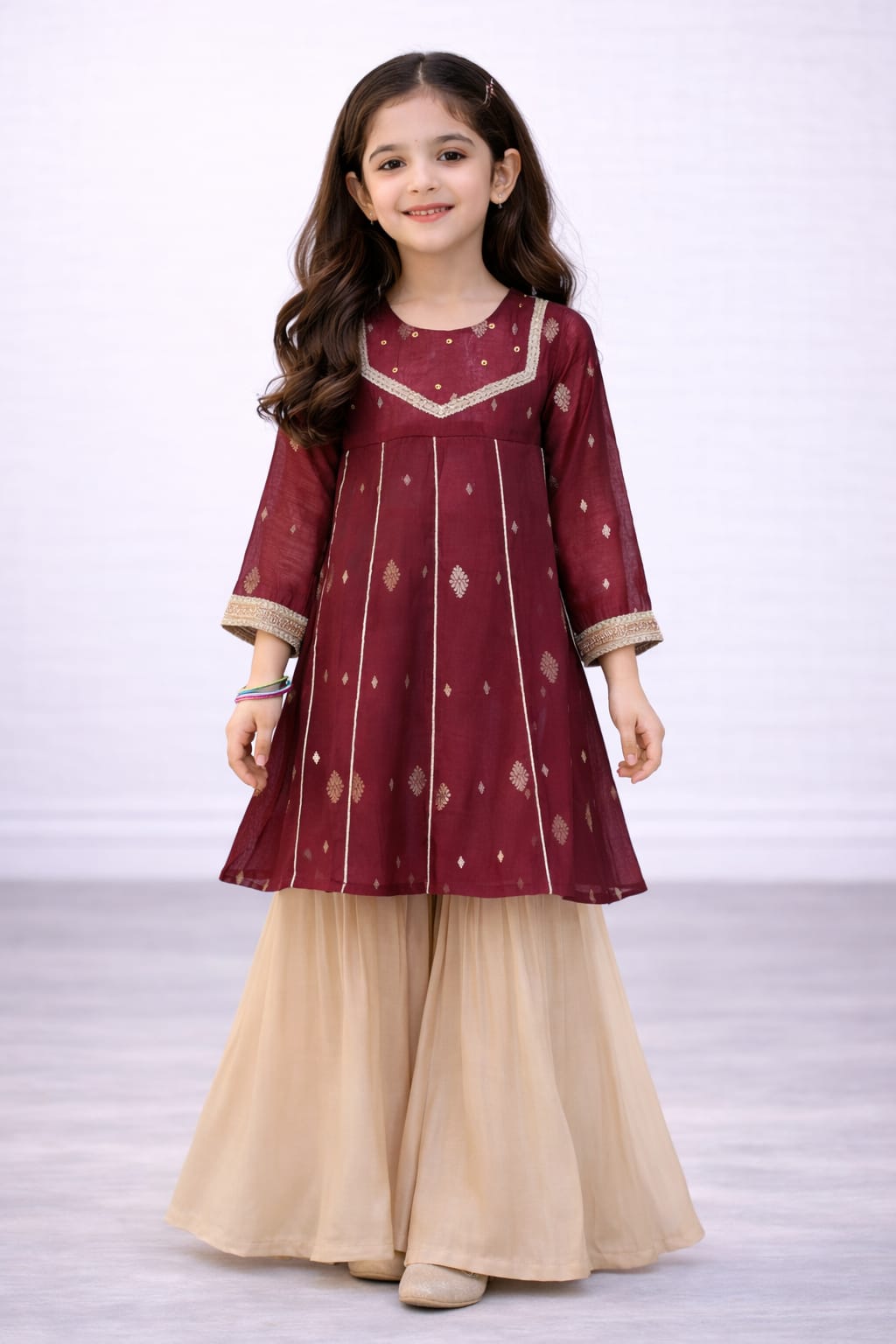 Girls Elegant Embroidered Banarsi Kurta Set