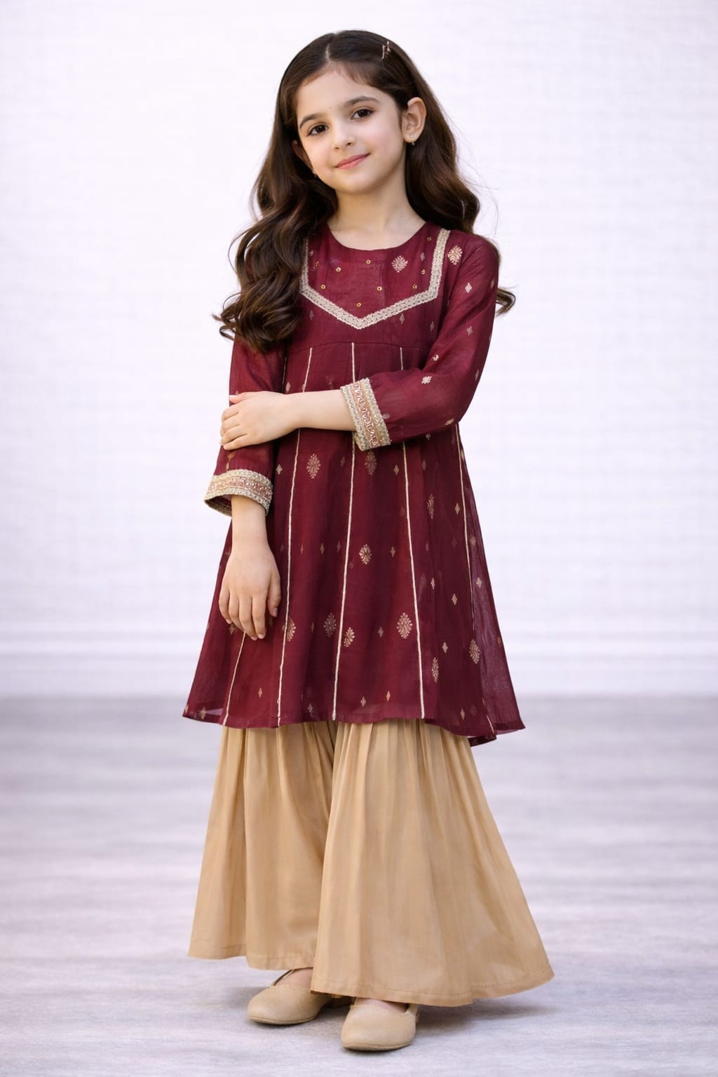 Girls Elegant Embroidered Banarsi Kurta Set