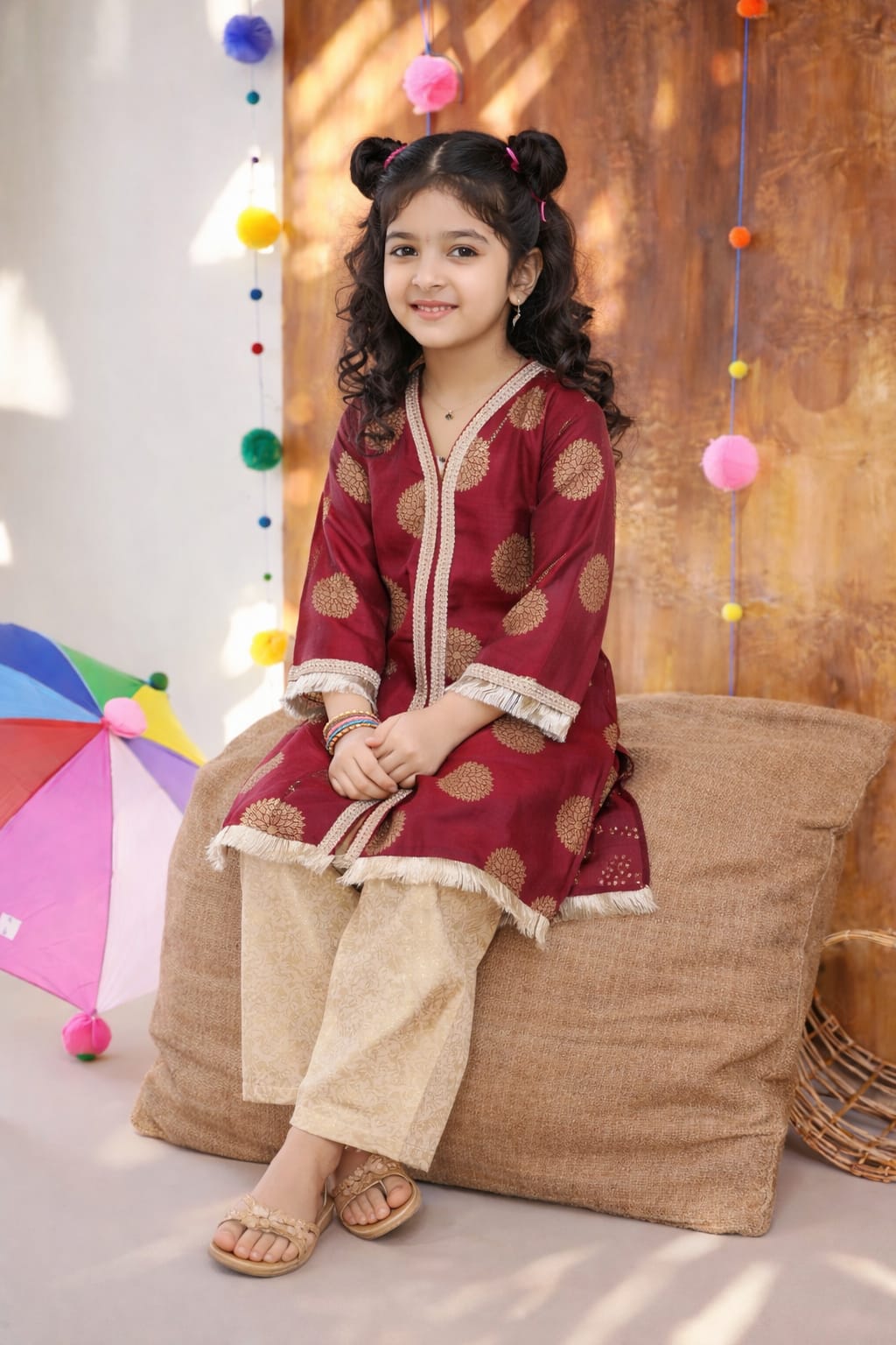 Girls Traditional Banarsi Kurta Trouser Set