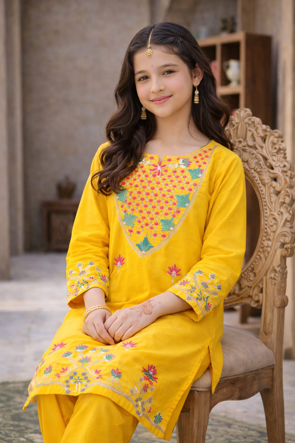 Girls Embroidered Soft Cotton Kurta Trouser Set
