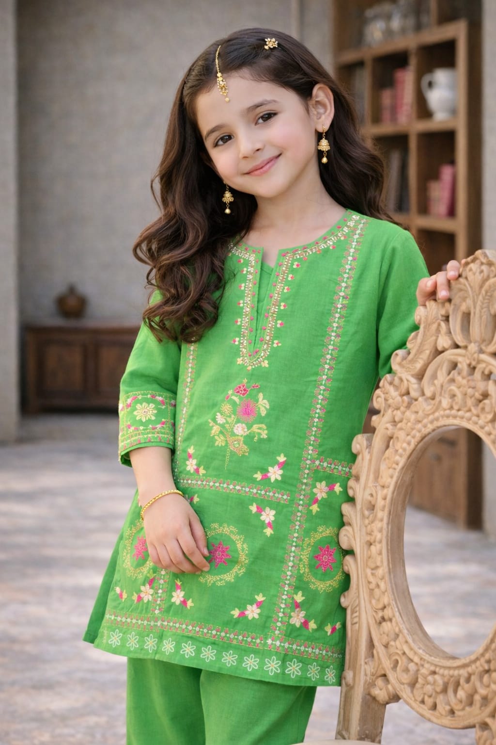 Girls Embroidered Soft Cotton Kurta Pant Set