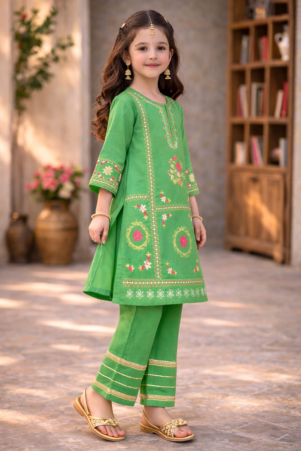 Girls Embroidered Soft Cotton Kurta Pant Set