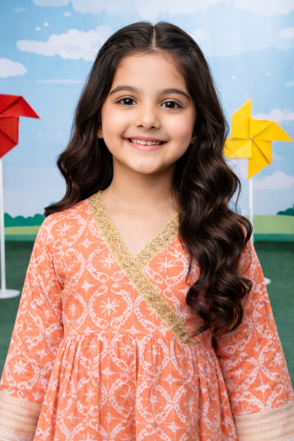 Peach Printed Girls Kurta Set with Sharara – Soft Cotton Fabric
