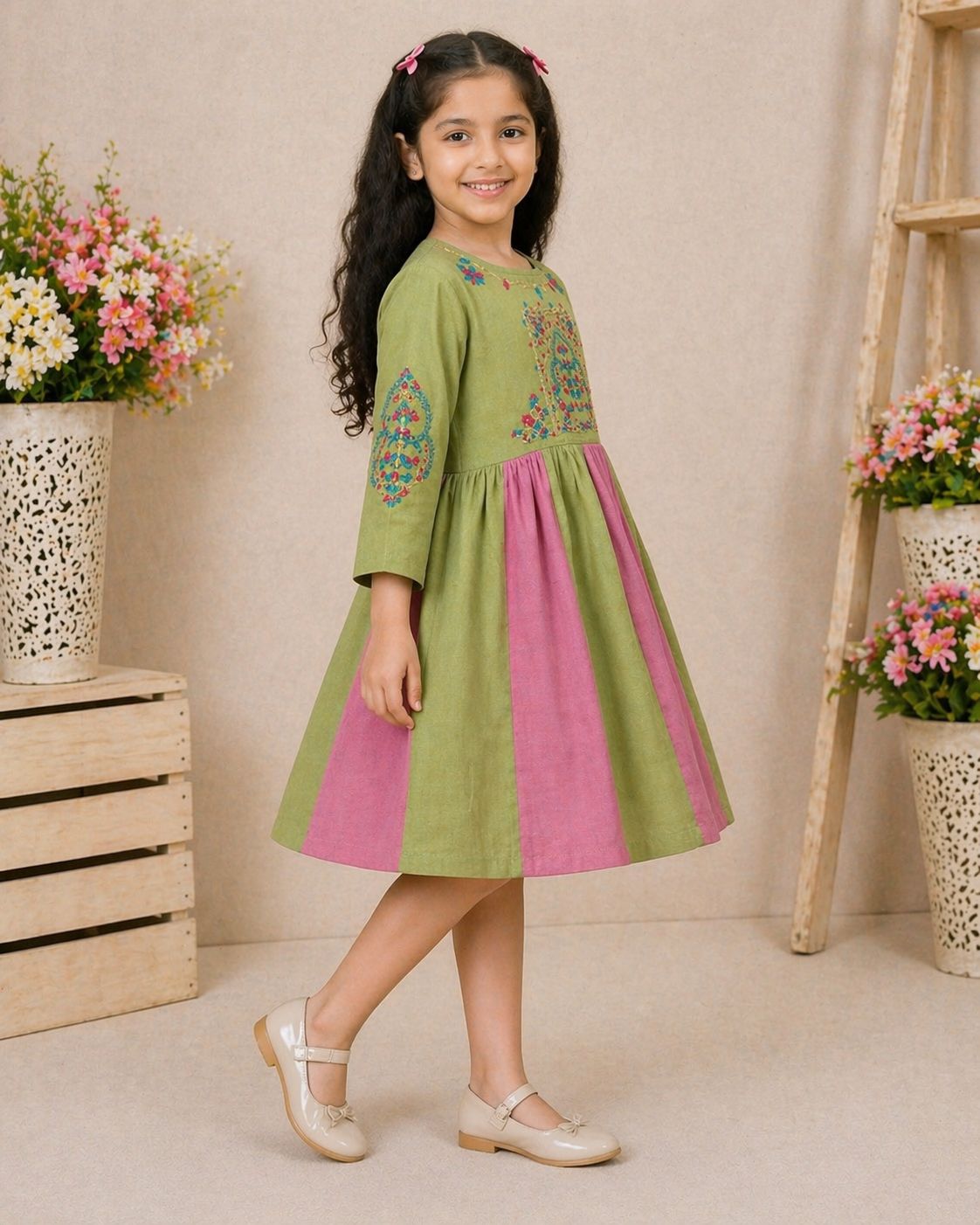 Embroidered Fit & Flare Girls Dress