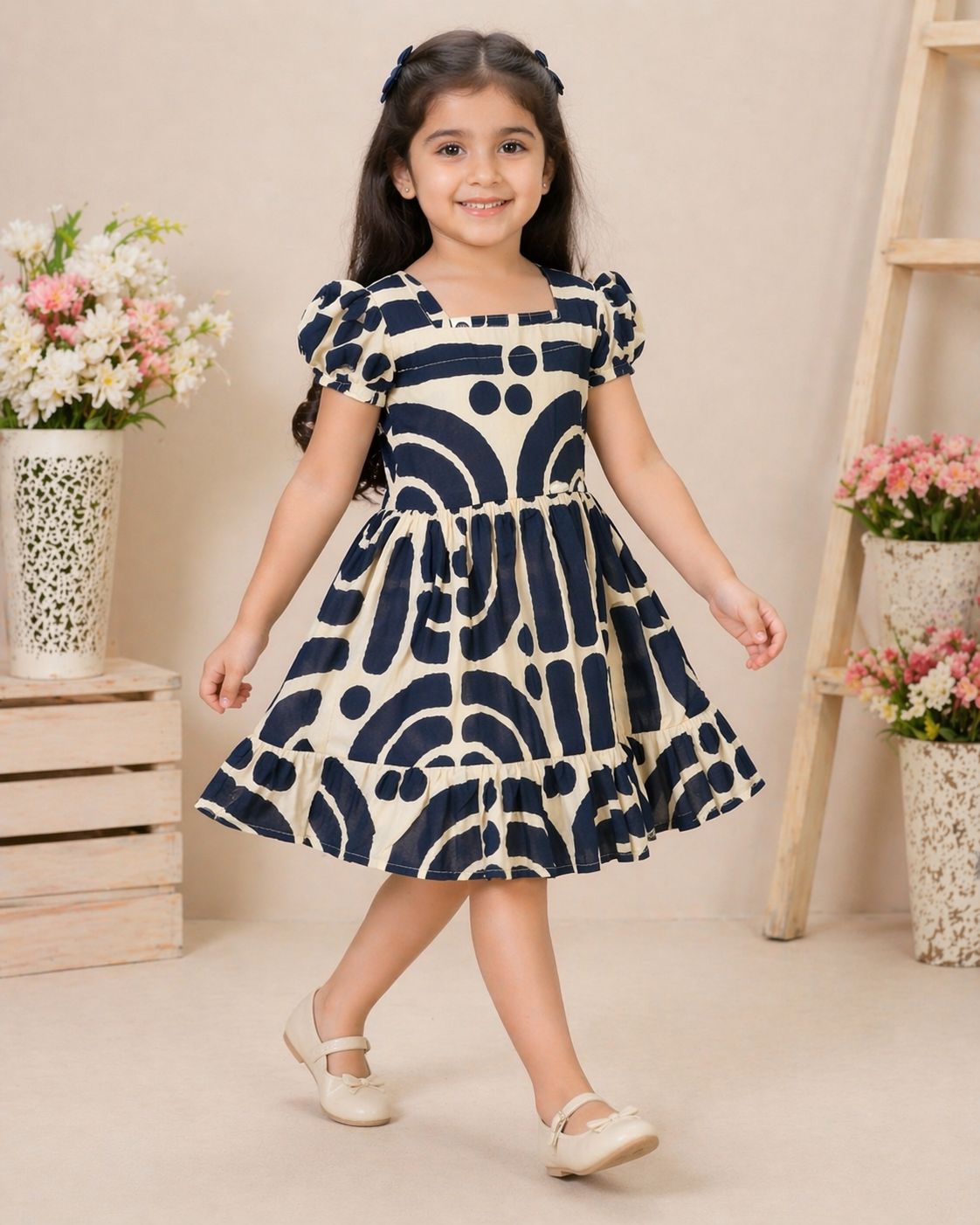 Printed Fit & Flare Girls Dress - Frock