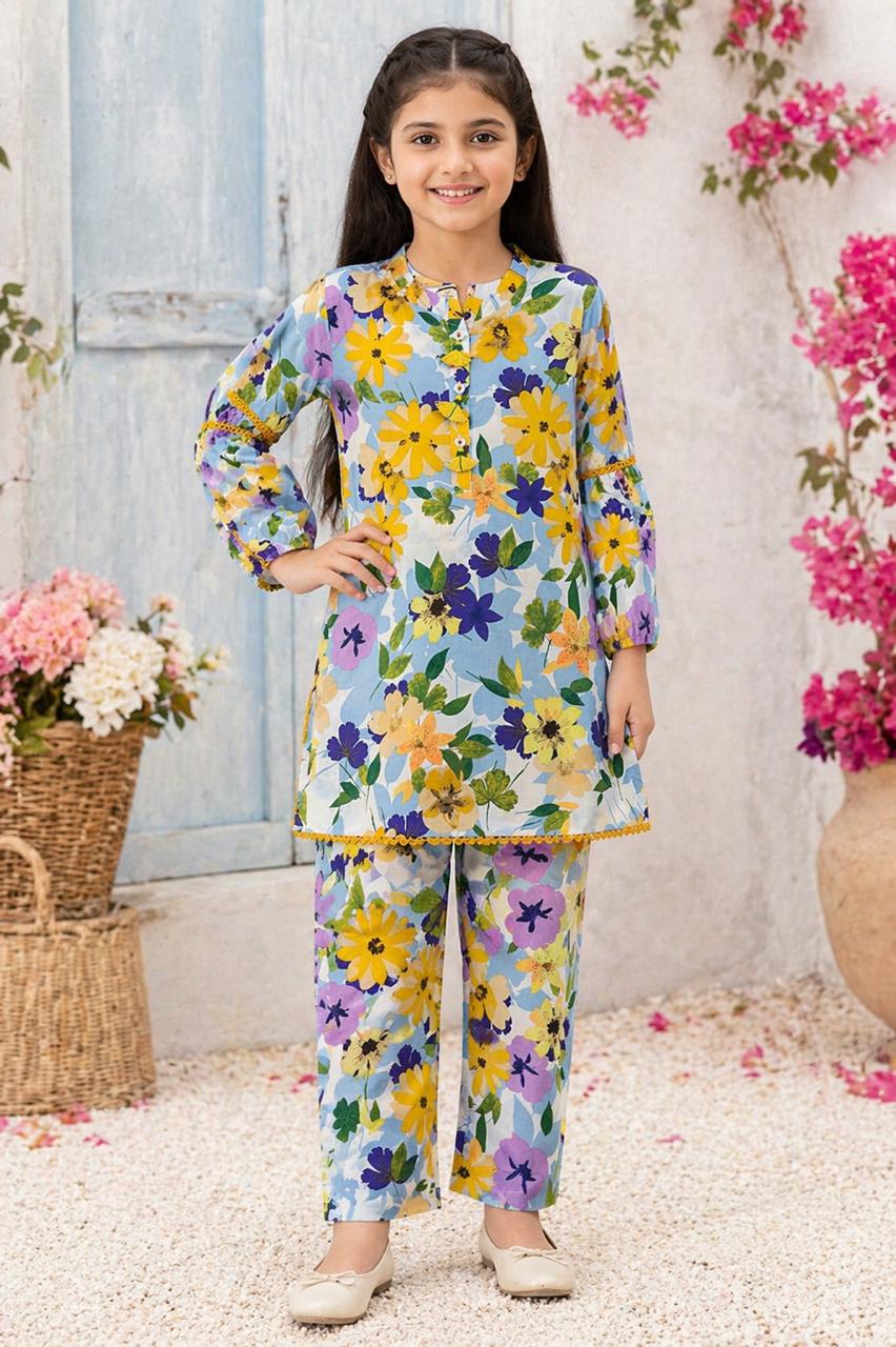 Floral Printed Girls 2-Piece Outfit