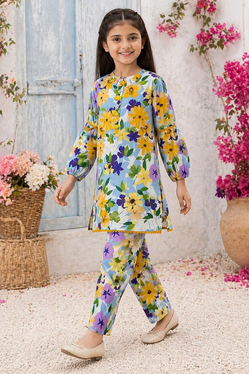 Floral Printed Girls 2-Piece Outfit
