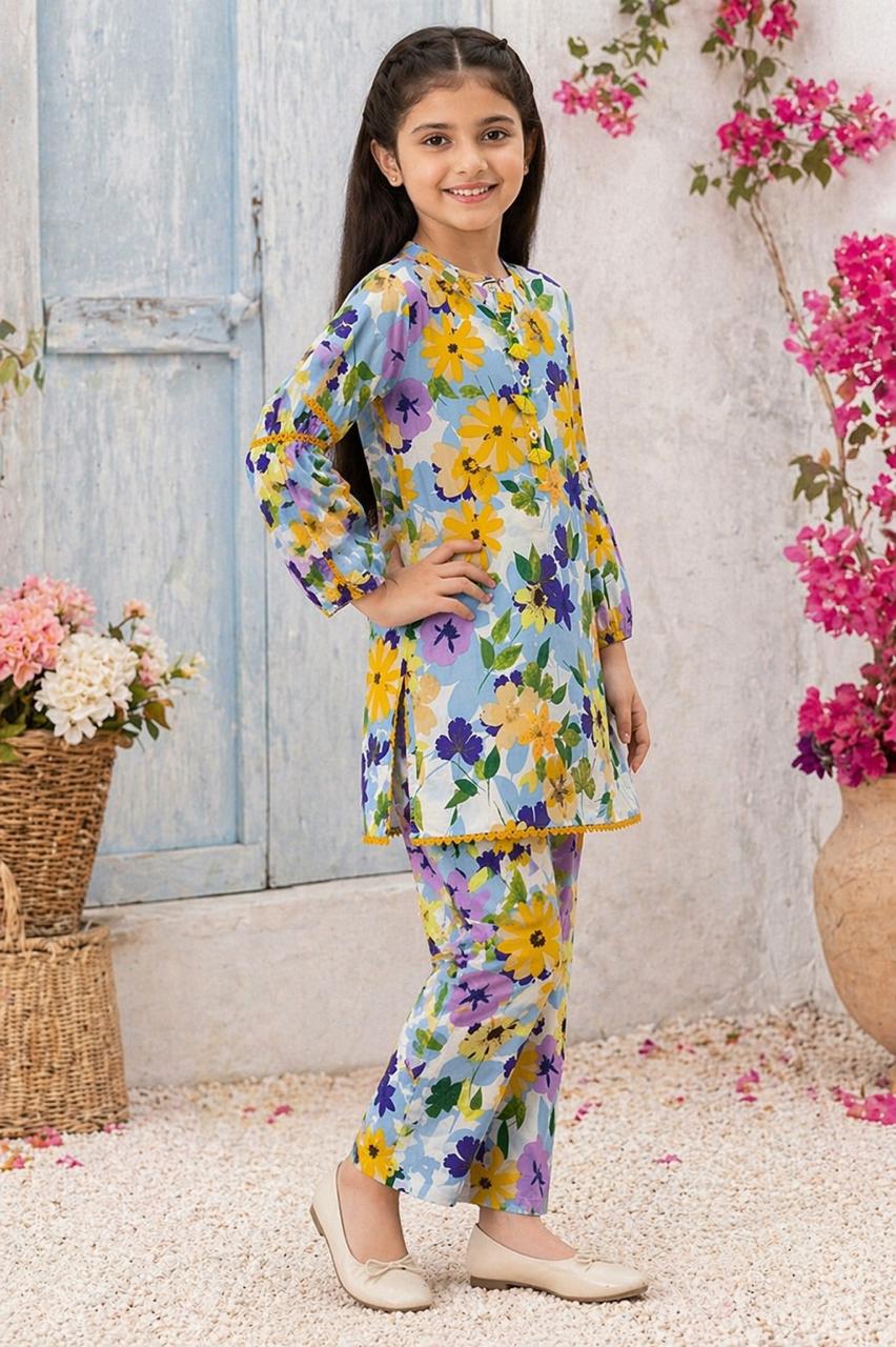 Floral Printed Girls 2-Piece Outfit