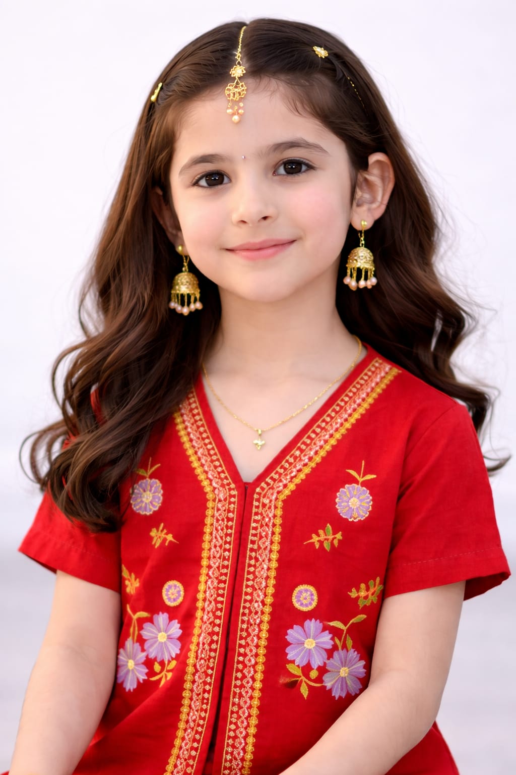 Elegant Green Embroidered Kids Cotton Two-Piece Outfit Article # Ts707
