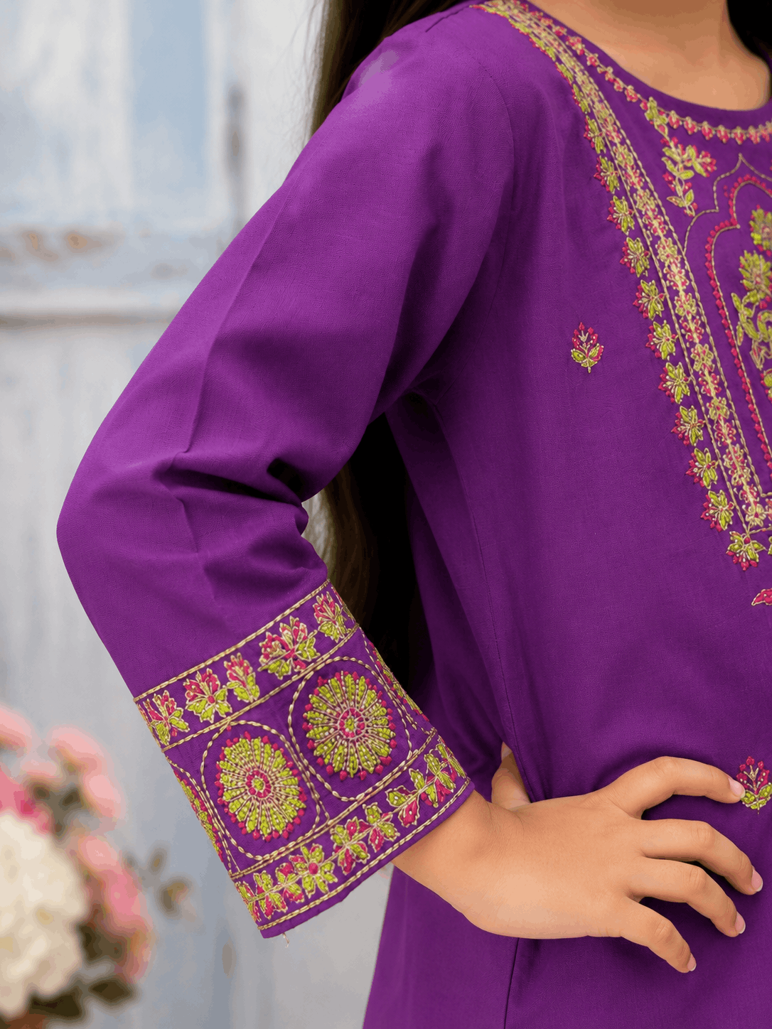 Girls Vibrant Embroidered Matching Suit Set