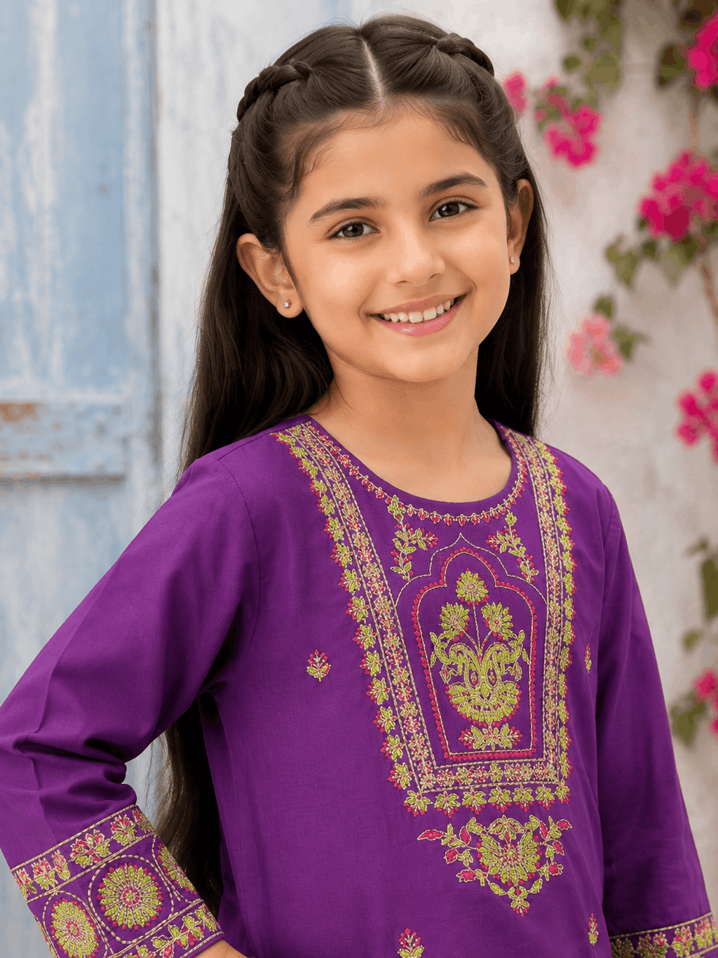 Girls Vibrant Embroidered Matching Suit Set
